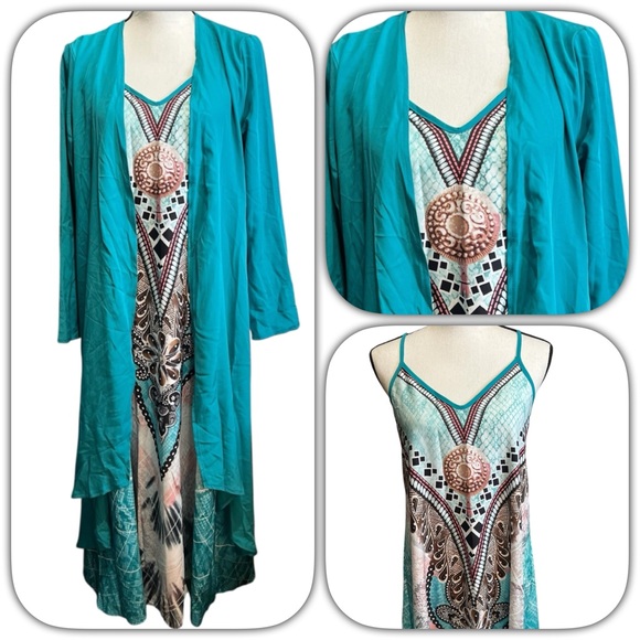 Dresses & Skirts - 2pc New Teal Maxi Dress with Cardigan Sz M/L